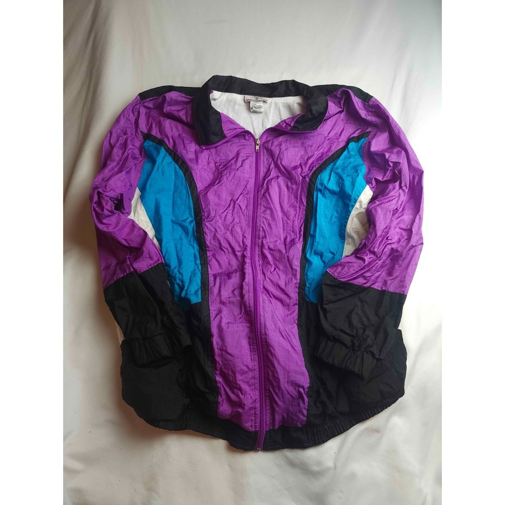 Vintage 90s Bridge Gate Windbreaker Jacket Large Purple Blue Colorblock Nylon